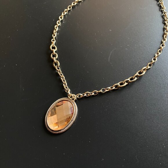 Chico's Gold Tone Faceted Oval Pendant Necklace Chunky Chain Statement Jewelry - Picture 6 of 10